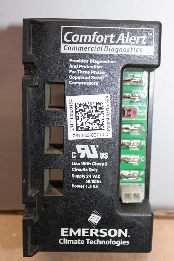 Used EMERSON COMFORT ALERT COMPRESSOR DIAGNOSTIC MODULE 543-0071-00 24 VAC 1.5 VA
