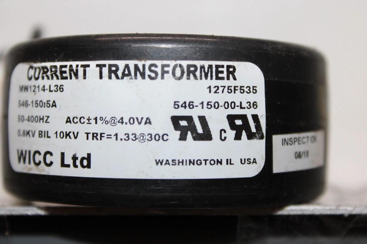 Used WICC CURRENT TRANSFORMER MW1214-L36 546/150:5 50-400HZ 4VA 1275F535
