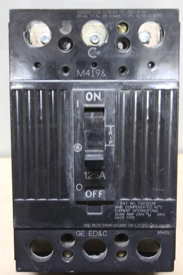 Used GENERAL ELECTRIC CIRCUIT BREAKER TQD32125 3-POLE 240 VAC 125 AMP