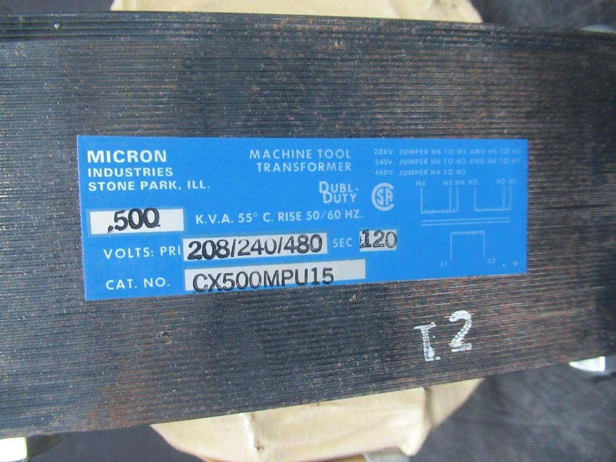 Used MICRON ELECTRONICS TRANSFORMER CX500MPU15 500 VA PRI: 208-480 VAC SEC: 120 VAC
