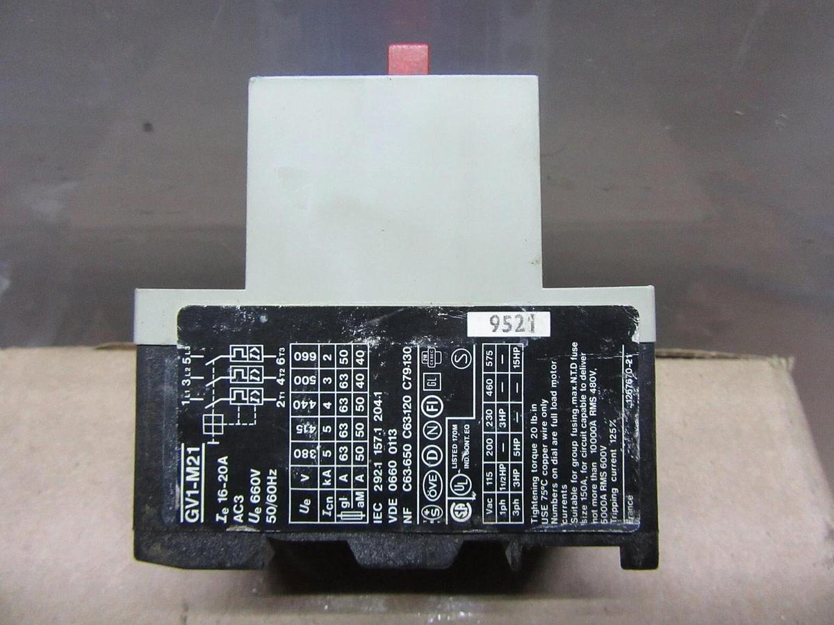 Used TELEMECANIQUE MANUAL MOTOR STARTER GV1-M21 600 VAC 15 HP 20 AMP 3-PHASE
