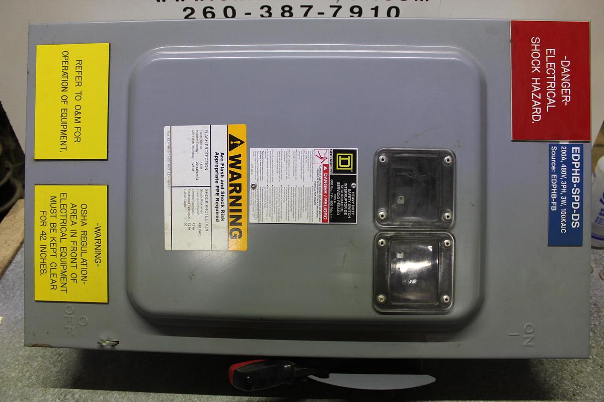 Used SQUARE D HEAVY DUTY DISCONNECT SWITCH H364N 200 AMP 600 VAC TYPE 1