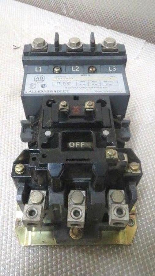 Used ALLEN BRADLEY SIZE 3 STARTER 90 AMP CONTINUOUS 600 VAC 120V COIL MODEL 509-DOB