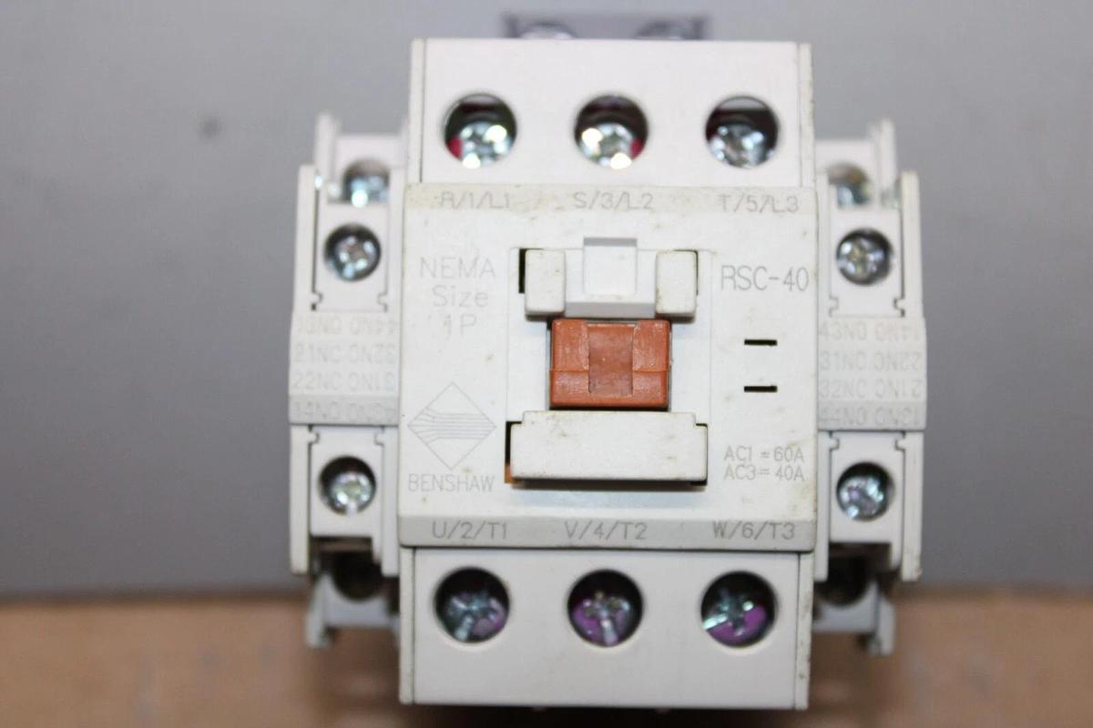 Used BENSHAW CONTACTOR RSC-40 50 AMP 600 VAC 3-POLE 25 HP NEMA 1P COIL: 120V