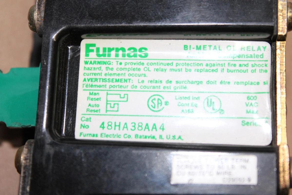 Used FURNAS BI-METAL OVERLOAD RELAY 48HA38AA4 SER. A 600 VAC **WARRANTY**