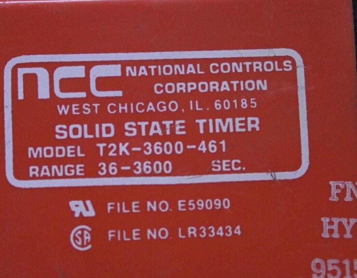 Used LOT OF 2 NCC SOLID STATE TIMER RELAY T2K-3600-461 36-3600 SECOND 120 VAC 10 AMP