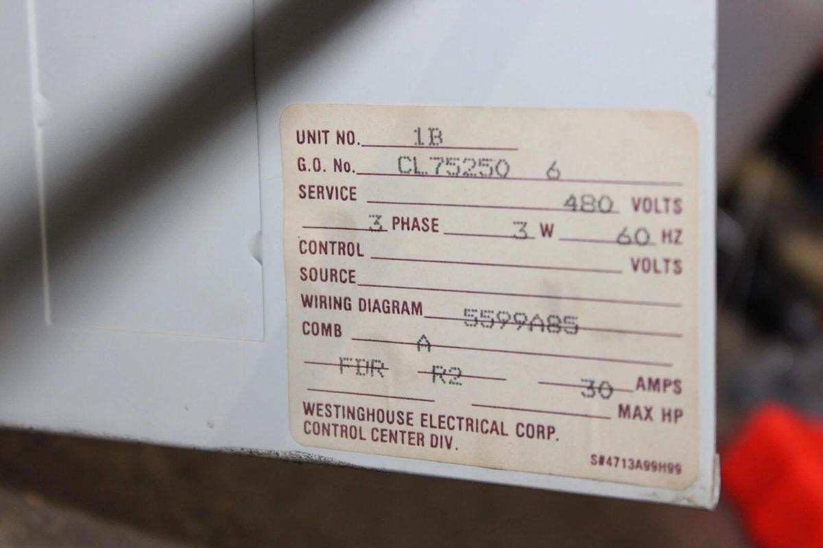 Used WESTINGHOUSE MCC MOTOR CONTROL FEEDER BUCKET FREEDOM 2100 12" CL75250