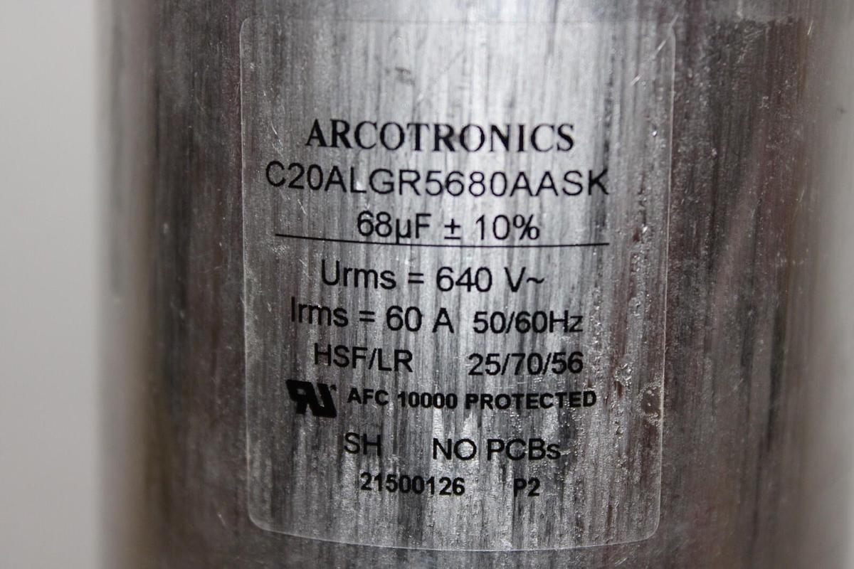 Used ARCOTRONICS C20ALGR5680AASK 68uF 680 VAC 60 AMP HSF/LR 50/60 HZ