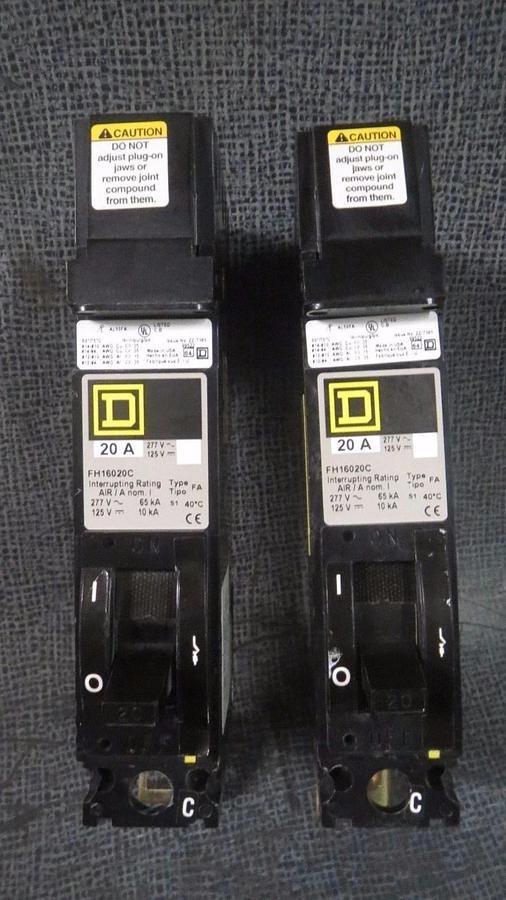 (1) SQUARE D I-LINE CIRCUIT BREAKER FH16020C SINGLE POLE 20 AMP 277 VAC