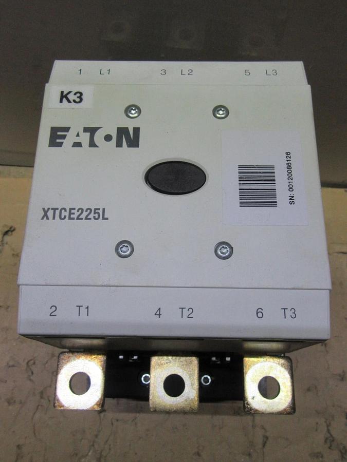 Used EATON CONTACTOR XTCE225L 250 AMP 600 VAC 200 HP 3-POLE 3-PHASE COIL: 24-48 VDC