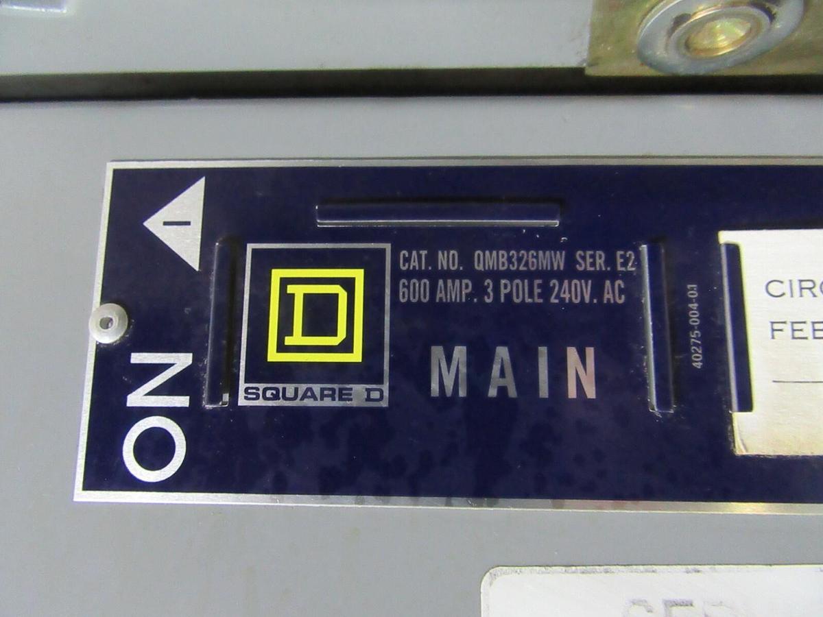Used 600 AMP MAIN SQUARE D FUSIBLE INSERT PANELBOARD SWITCH QMB326MW SER E2 240 VAC