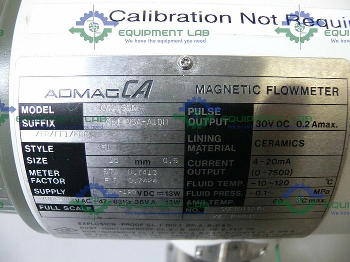 Used Yokogawa ADMAG CA CA115SN Magnetic Flowmeter w/ 3/4" Sanitary Fittings & Anderson Gauge