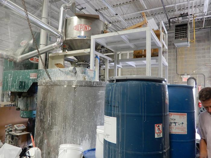 Used DUPONT AIR WEIGH HOPPER WITH DOUBLE SHAFT MEYERS DISPERSER AND TANK