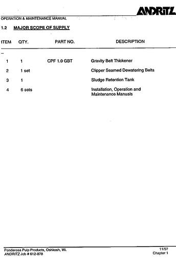 Used Andritz  Gravity Table/Thickener, 1.0 Meter, Left Hand #21379