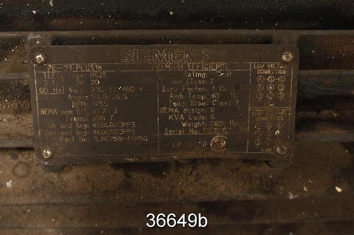 Used Siemens 20 Hp Ac Motor, 460 Volt, 1755 Rpm #36649