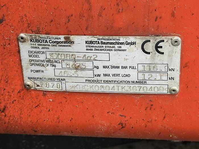 Used Kubota KX080-4a 2020
