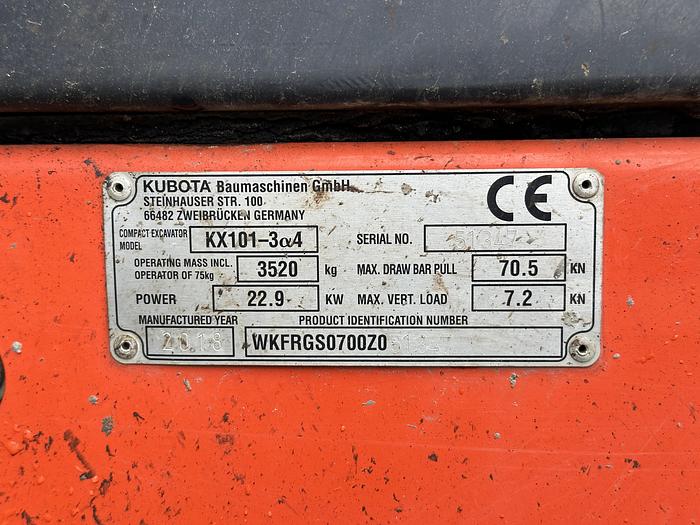 Used KUBOTA KX101-3A 2018