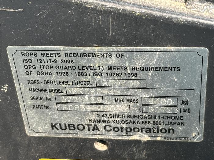 Used KUBOTA KX080-4A 2017