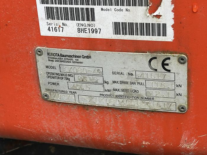 Used KUBOTA KX080-4A 2017