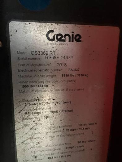 Used Genie GS3369RT 2018