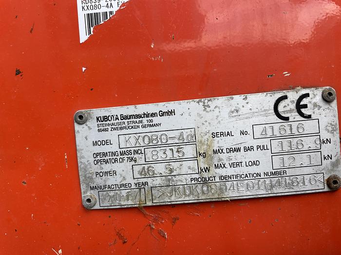 Used Kubota KX-080-4a 2017