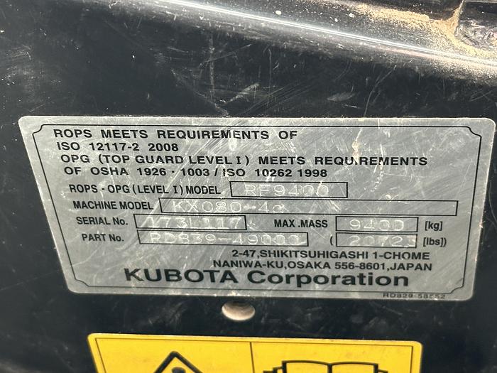 Used KUBOTA KX080-4A 2017