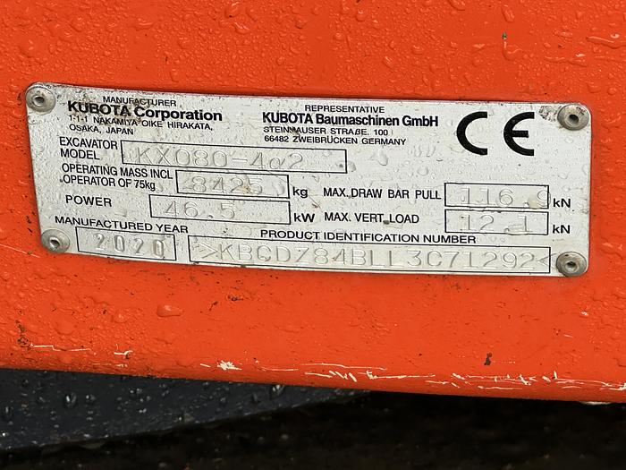 Used Kubota KX080-4a 2020