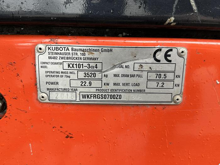 Used 2018 Kubota KX101-3a4 2018