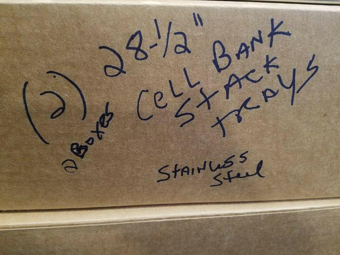 Used 28-1/2" Cell Bank Stainless Steel Stack Trays Racks Pharmaceutical