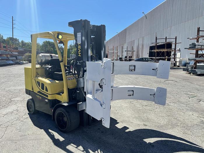 Used 10,000 POUND HYSTER MODEL S100FTBCS FORKLIFT WITH 64" DIAMETER CASCADE CLAMP - PENDING