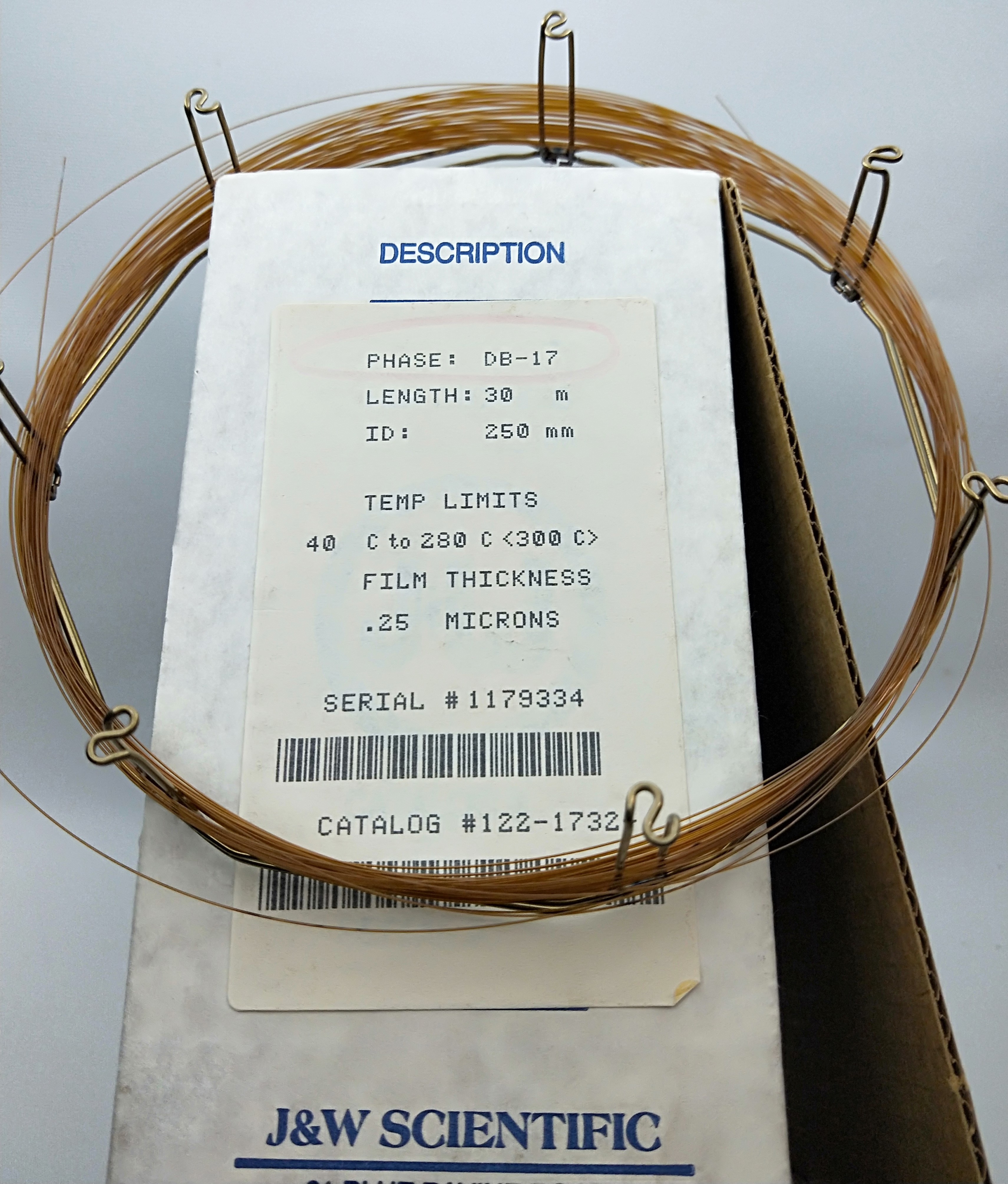 New Open Box J&W DB-17 (122-1732) Capillary Column - 30M x 0.25mm x 0.25µm