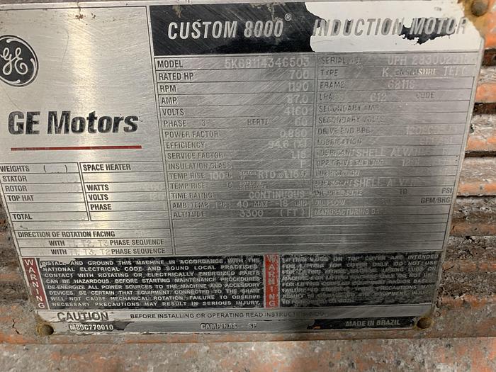Used GENERAL ELECTRIC MOTOR 700 HP 1190 RPM