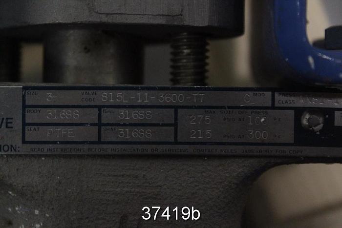 Used Jamesbury 3" Hand Operated Butterfly Valve, 815L-11-3600TT #37419