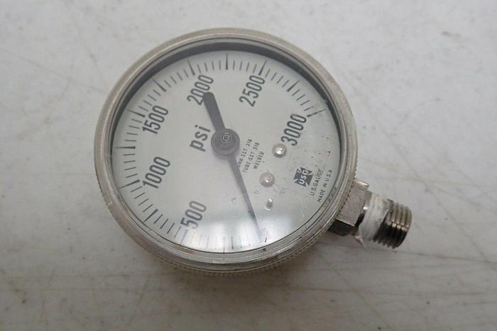 Used USG 316 SST Tube Connection Welded 0-3000 PSI Pressure Gauge