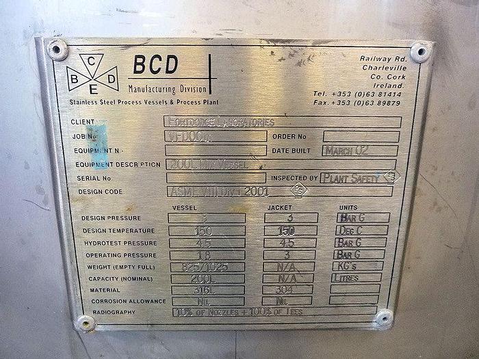 Used X 12363 E - Jacketed Mixing Vessel 200 L BCD