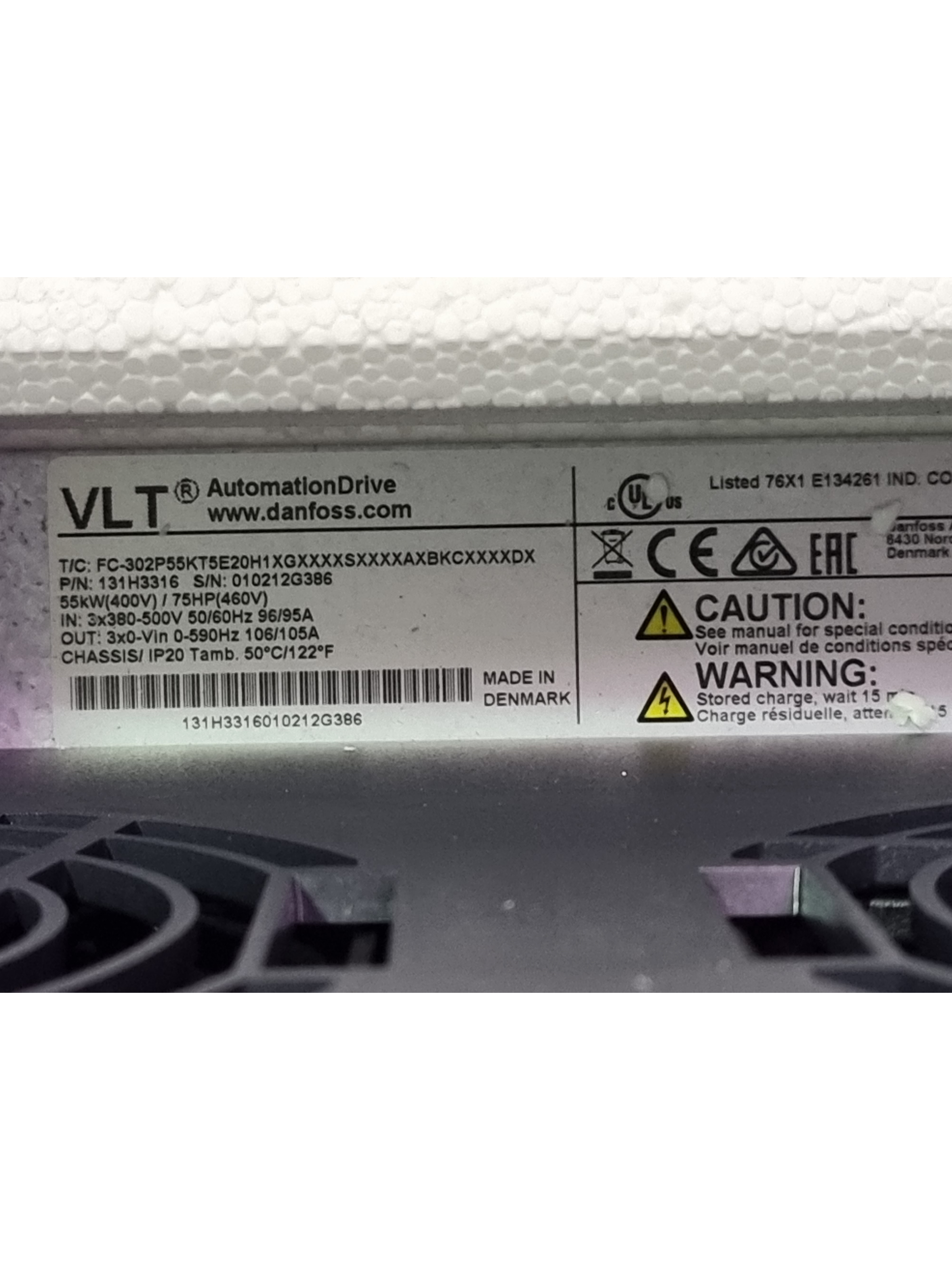 Danfoss VLT FC-302P55KT5E20 55kW / 75HP Inverter | P/N: 131H3316