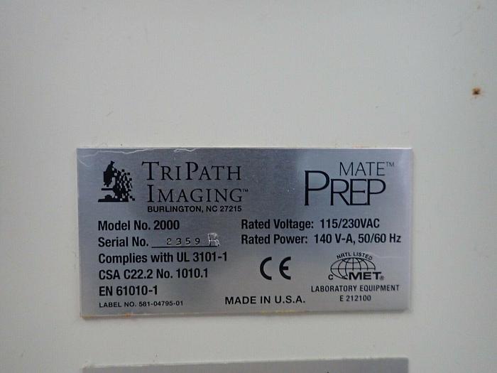 Used TriPath Imaging PrepStain Slide Processor 799-14000-00 with Mate Prep Model 2000