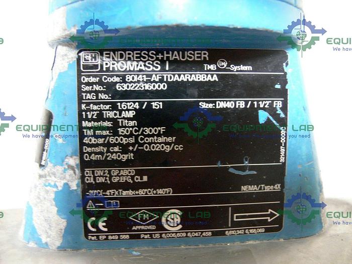 Used Endress Hauser Promass 80 I 80I41-AFTDAARABBAA Flow Meter 1.5" Tri-Clamp 2" OD