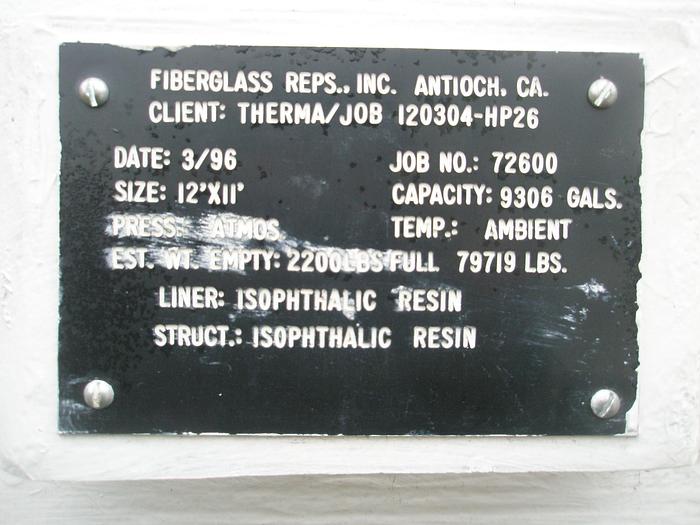 Used Tank, 9,300 Gallon, FRP, 12' X 11', FT/FB, #S736859