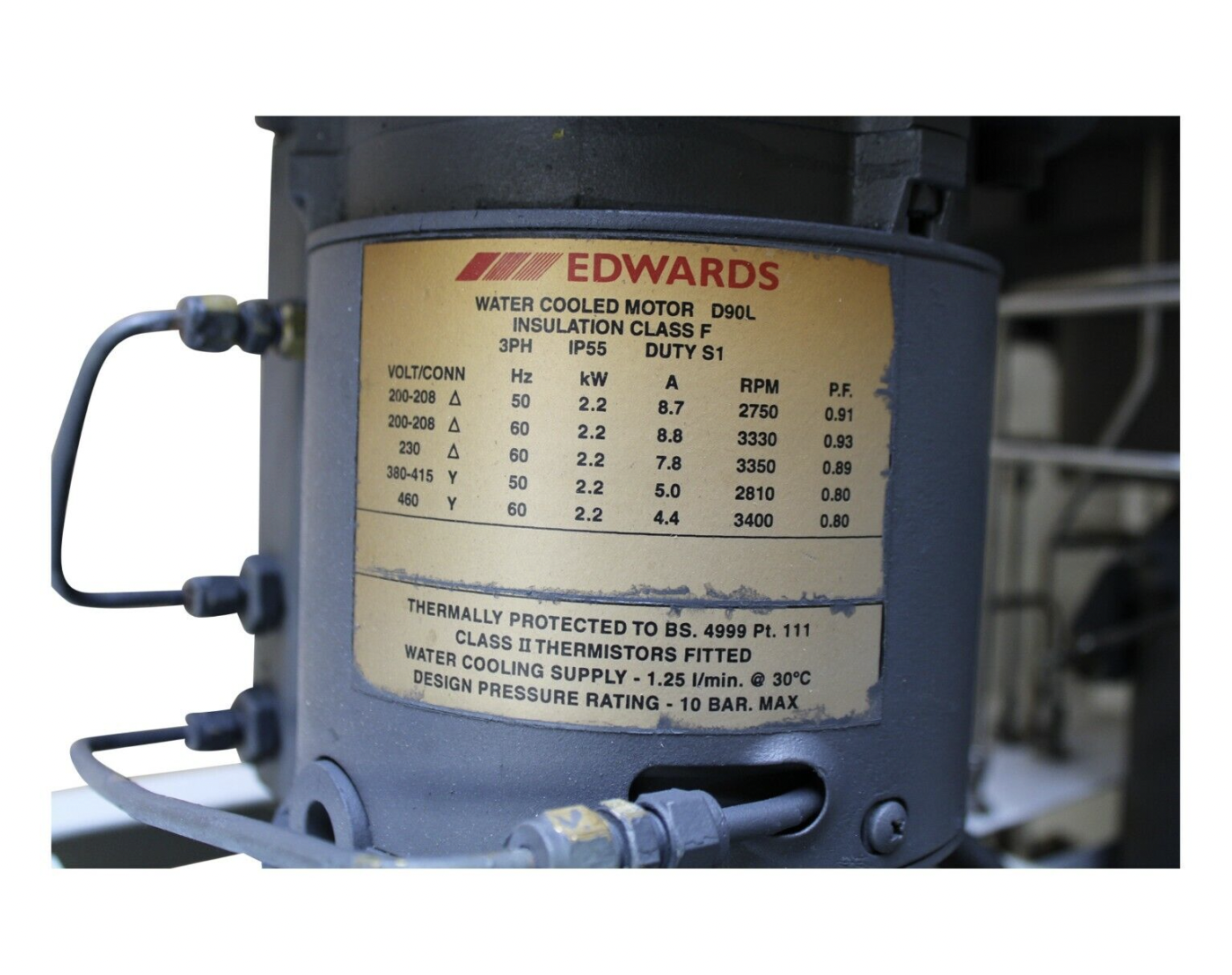 Used EDWARDS WATER COOLER MOTOR D 112M AND D 90L WITH HOFFMAN CONTROL UNIT