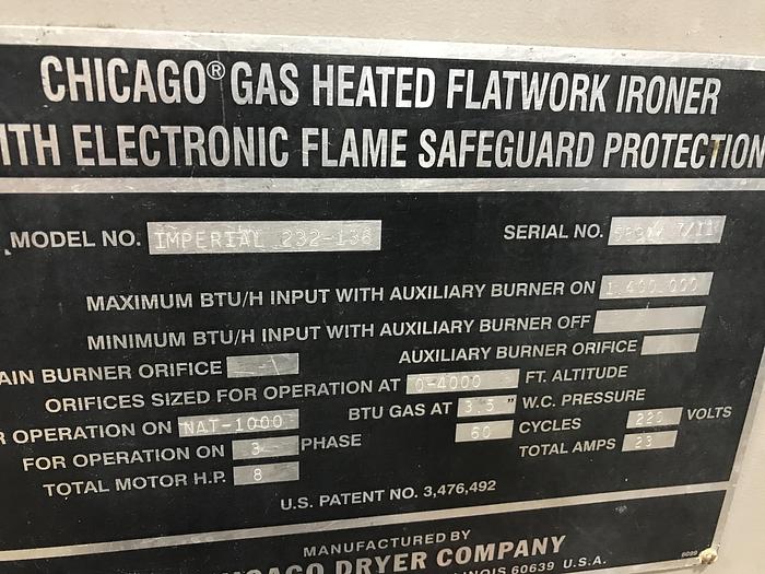 Used 2011 CHICAGO GAS IRONER, IMPERIAL 232-136