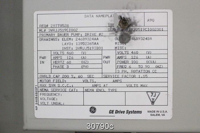 Used General Electric AC2000 Adjustable Speed Drive 3VRJJ519CI002 #30790