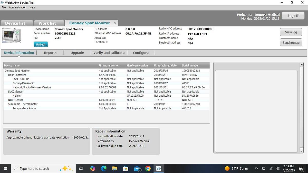 Refurbished Baxter Welch Allyn CSM Connex Spot 75MT-B