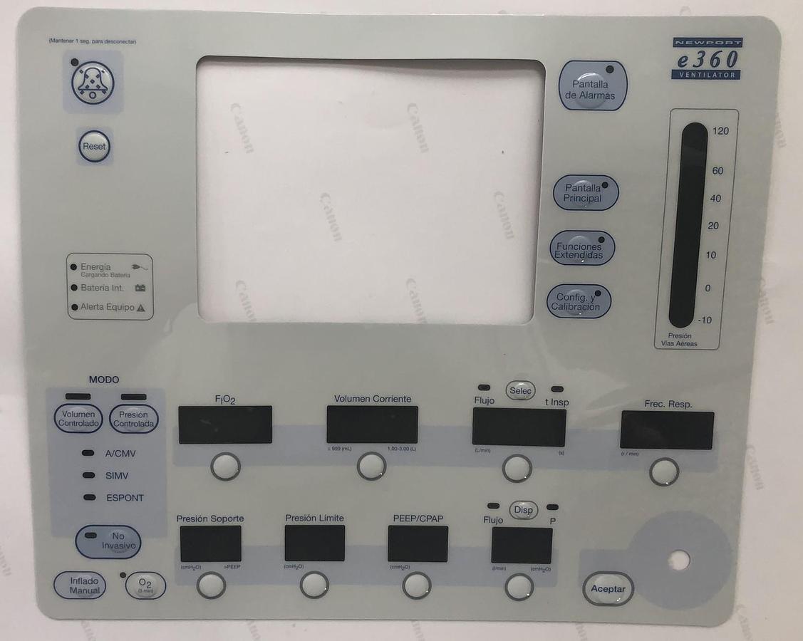 Medtronic Newport e360 Front Panel Overlay Spanish OVR2101M