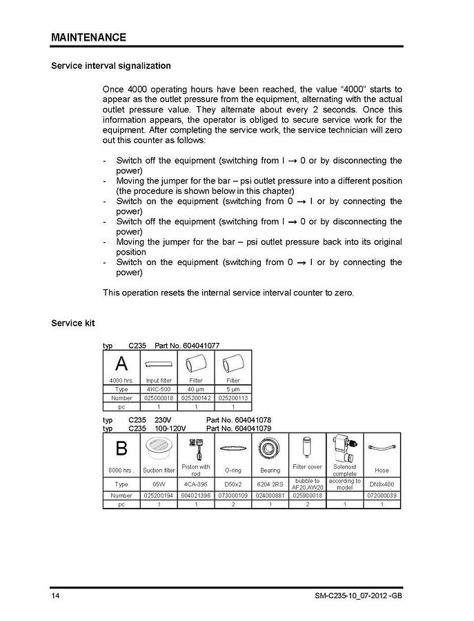 Medtronic Newport C235 Air Compressor 8000 hour PM kit 604041079