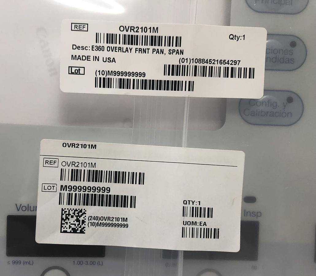 Medtronic Newport e360 Front Panel Overlay Spanish OVR2101M