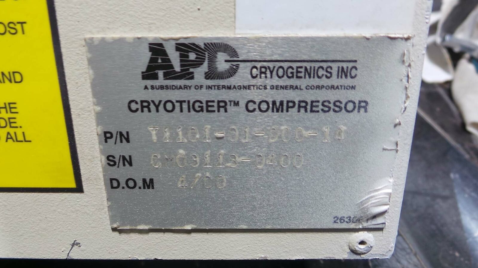 Used APD Cryogeincs T1101-01-000-14 Compressor, T1101-01-000-14 / APD Cryotiger Compressor Cooling S