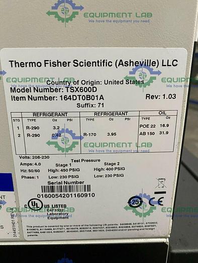 Used 2016 Thermo Scientific TSX600D -86 ºC Ultra Low Laboratory Freezer 28.8 Cu Ft 230V