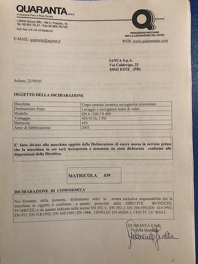 Used Quaranta Glass Washing/Drying Machine