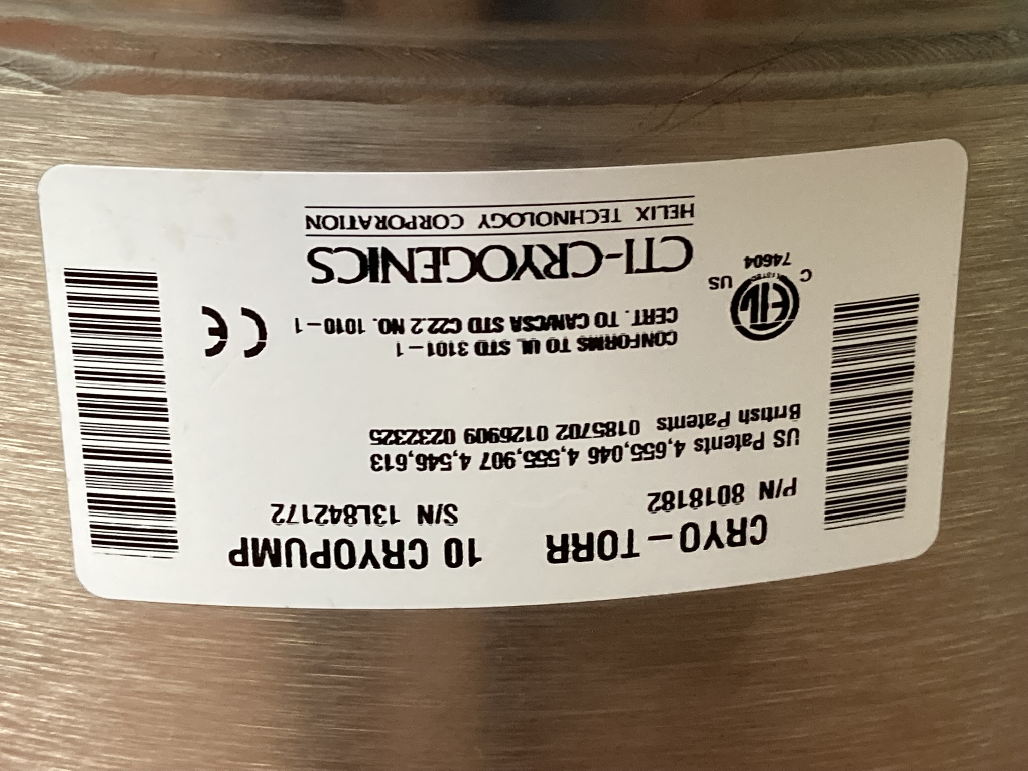 Used CTI-CRYOGENICS 8018182 CYRO-TORR 10 CYRO PUMP